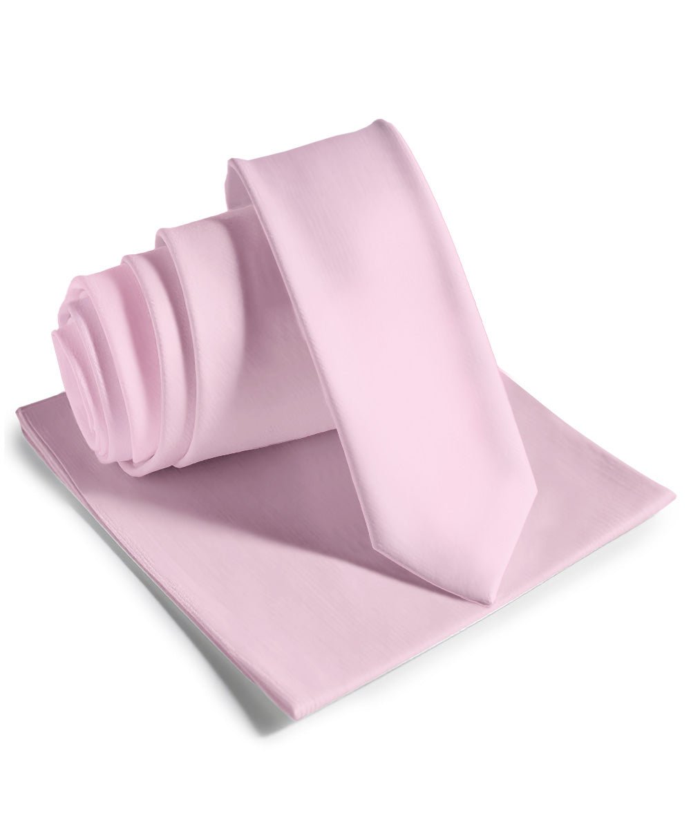Vittorio Farina Men's Satin Skinny Necktie & Pocket Square - Suits You Sir - Pink - 