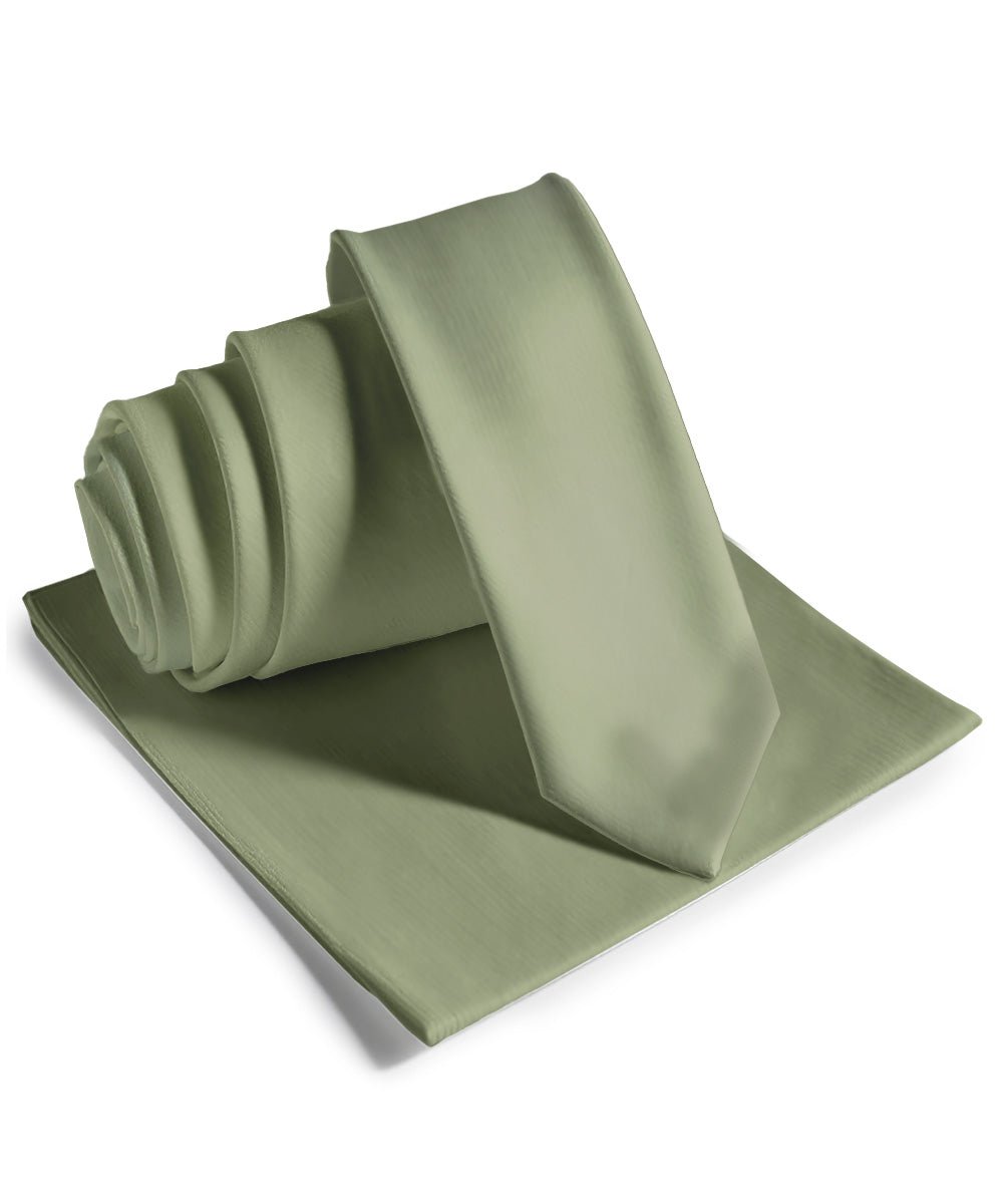 Vittorio Farina Men's Satin Skinny Necktie & Pocket Square - Suits You Sir - Sage Green - 