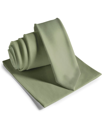 Vittorio Farina Men's Satin Skinny Necktie & Pocket Square - Suits You Sir - Sage Green - 