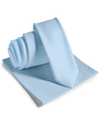 Vittorio Farina Men's Satin Skinny Necktie & Pocket Square - Suits You Sir - Sky Blue - 