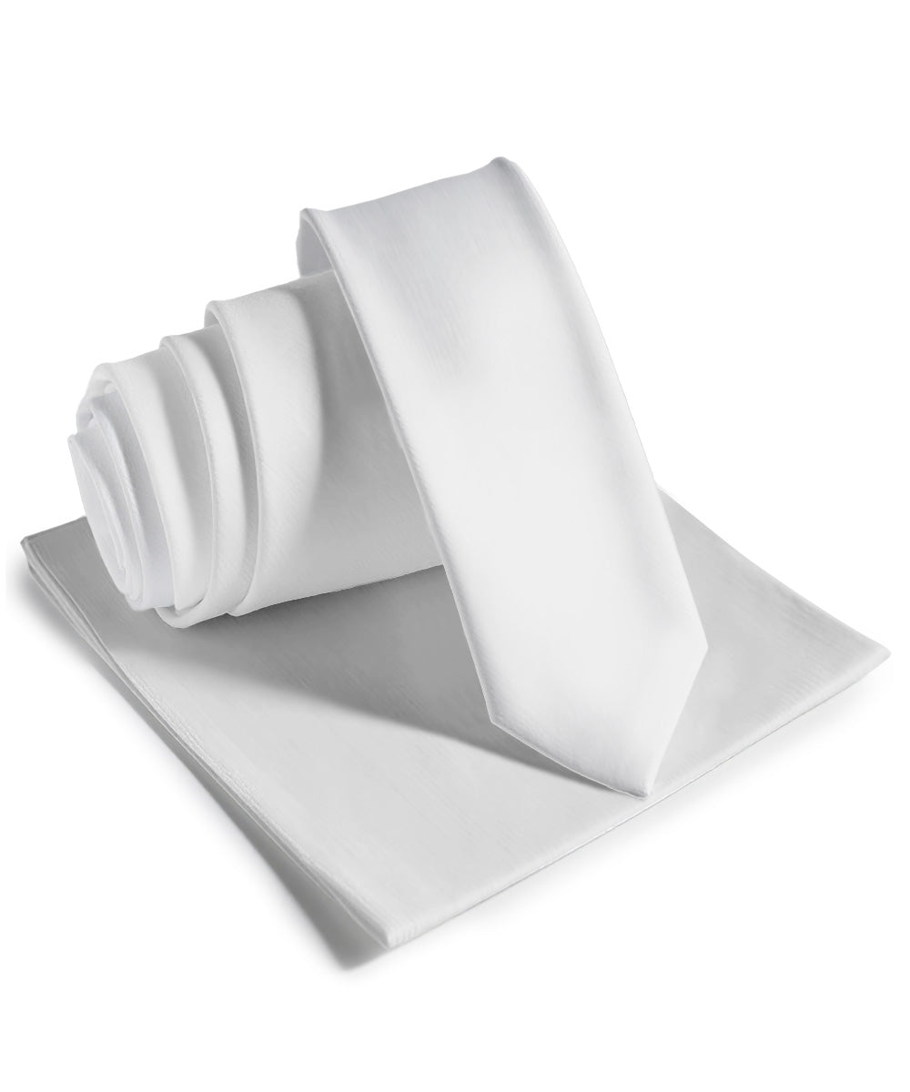 Vittorio Farina Men's Satin Skinny Necktie & Pocket Square - Suits You Sir - White - 