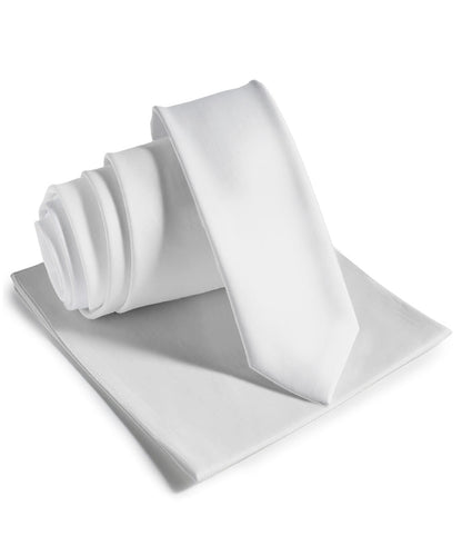 Vittorio Farina Men's Satin Skinny Necktie & Pocket Square - Suits You Sir - White - 