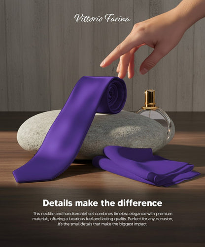 Vittorio Farina Men's Satin Skinny Necktie & Pocket Square - Suits You Sir - White - 