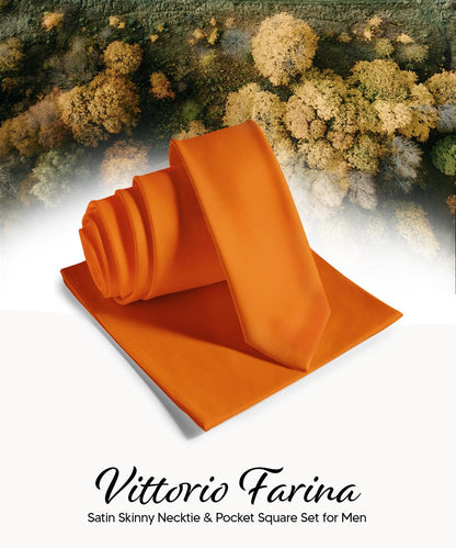 Vittorio Farina Men's Satin Skinny Necktie & Pocket Square - Suits You Sir - White - 