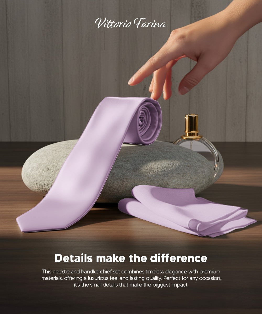 Vittorio Farina Men's Satin Skinny Necktie & Pocket Square - Suits You Sir - White - 