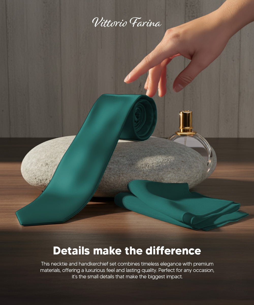 Vittorio Farina Men's Satin Skinny Necktie & Pocket Square - Suits You Sir - White - 