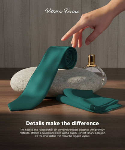 Vittorio Farina Men's Satin Skinny Necktie & Pocket Square - Suits You Sir - White - 