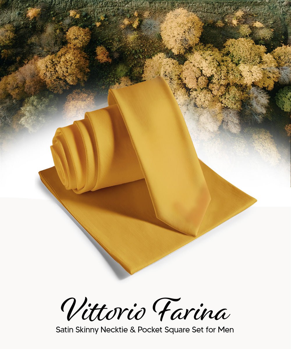 Vittorio Farina Men's Satin Skinny Necktie & Pocket Square - Suits You Sir - White - 
