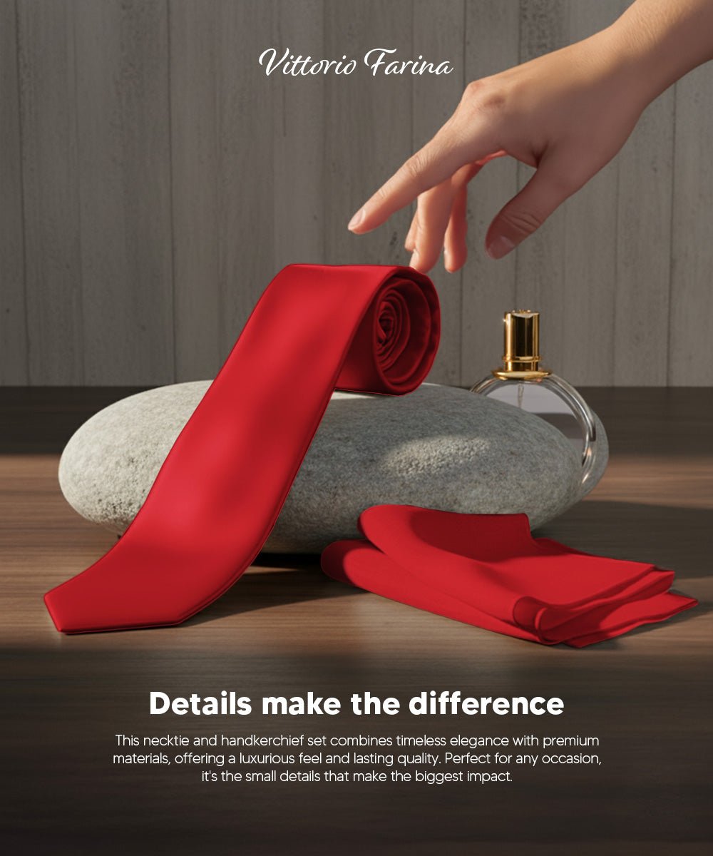 Vittorio Farina Men's Satin Skinny Necktie & Pocket Square - Suits You Sir - White - 