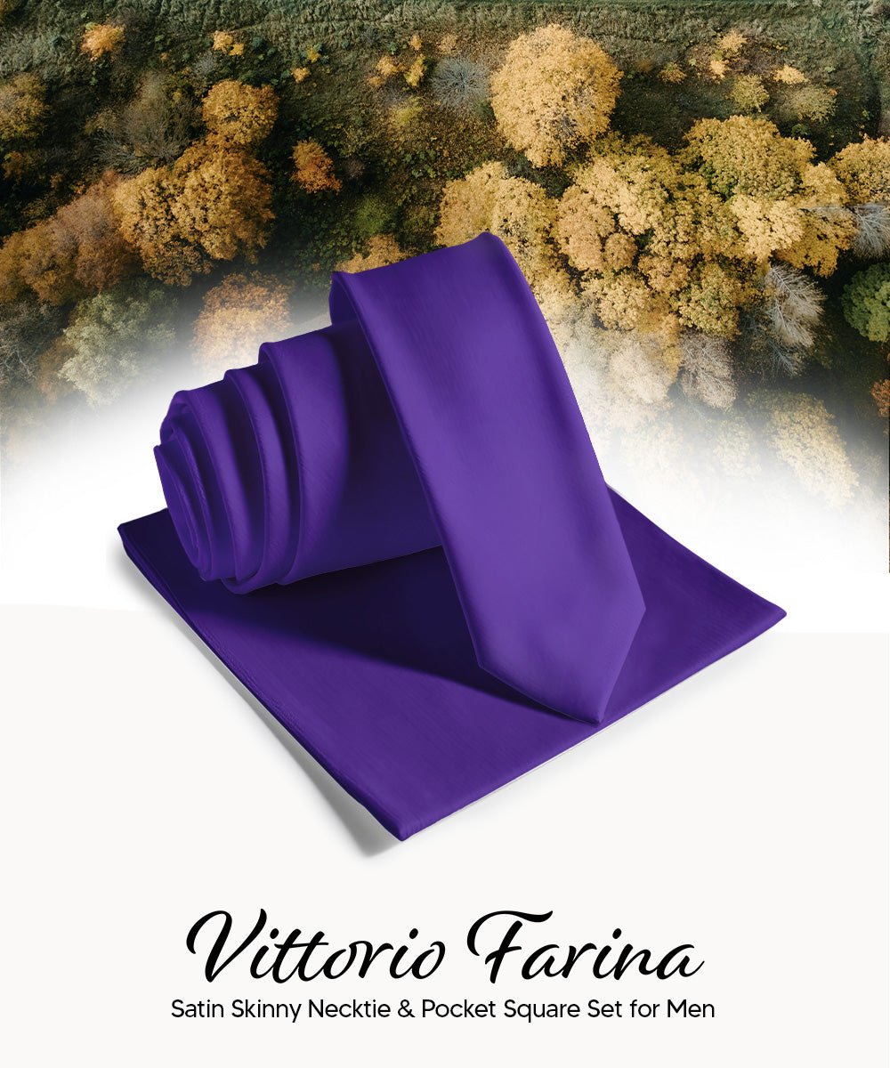 Vittorio Farina Men's Satin Skinny Necktie & Pocket Square - Suits You Sir - White - 