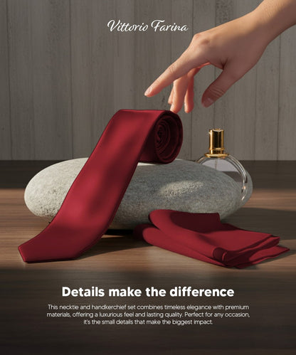 Vittorio Farina Men's Satin Skinny Necktie & Pocket Square - Suits You Sir - White - 