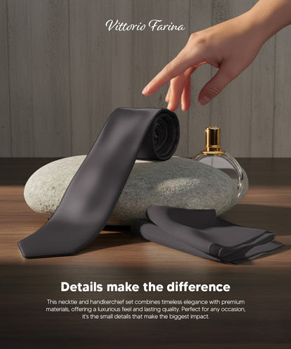 Vittorio Farina Men's Satin Skinny Necktie & Pocket Square - Suits You Sir - White - 