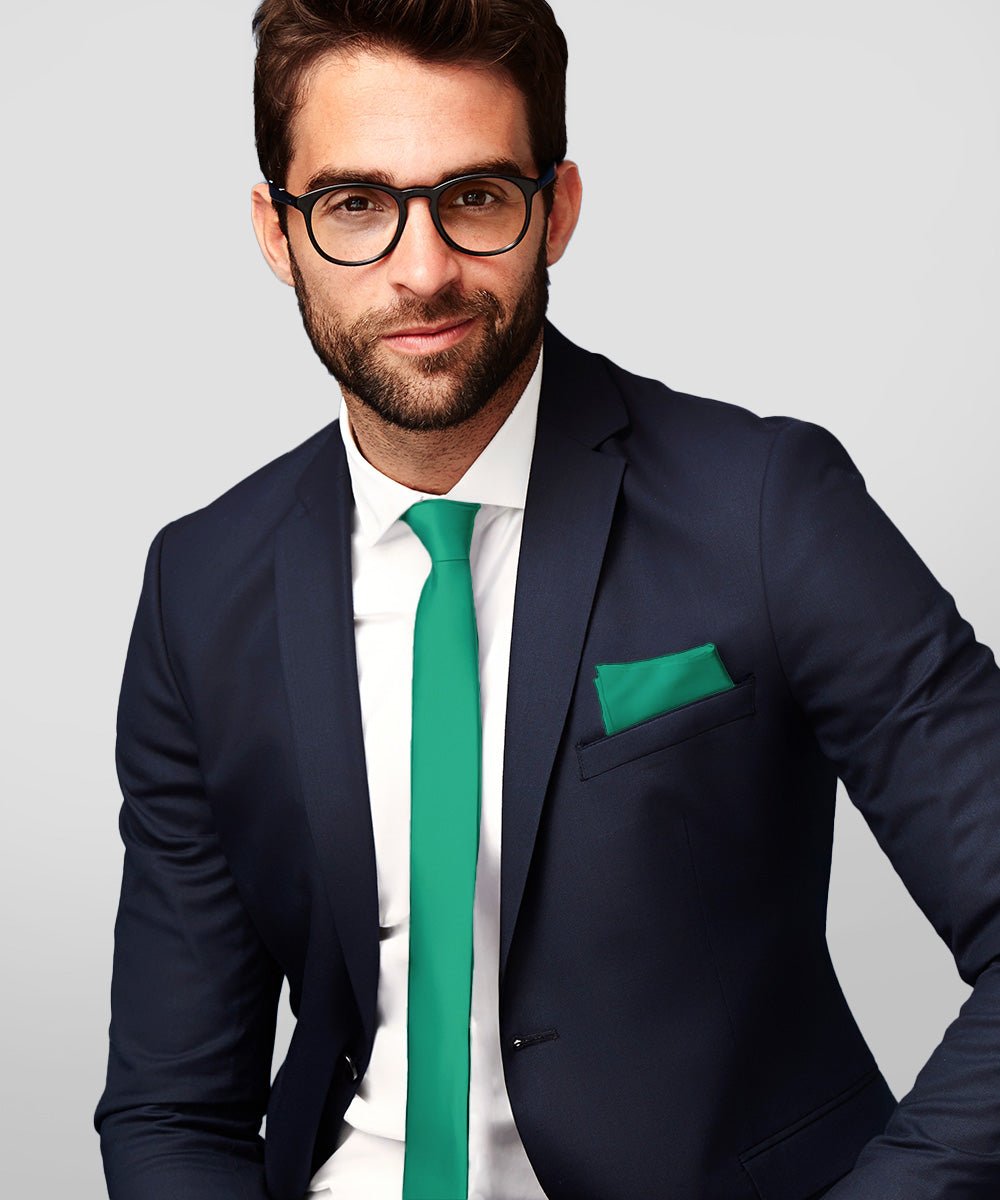 Vittorio Farina Men's Satin Skinny Necktie & Pocket Square - Suits You Sir - White - 