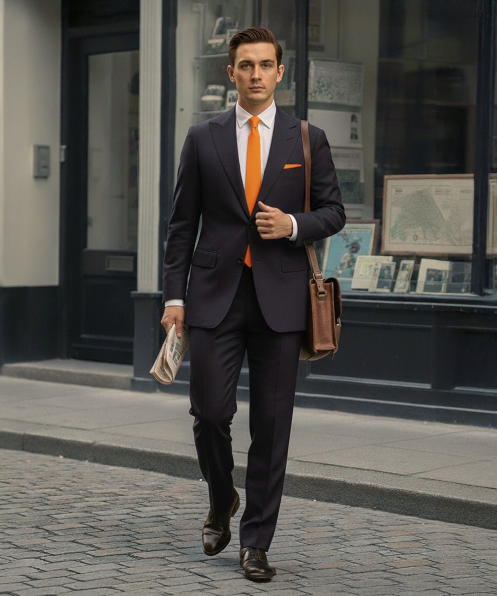 Vittorio Farina Men's Satin Skinny Necktie & Pocket Square - Suits You Sir - White - 