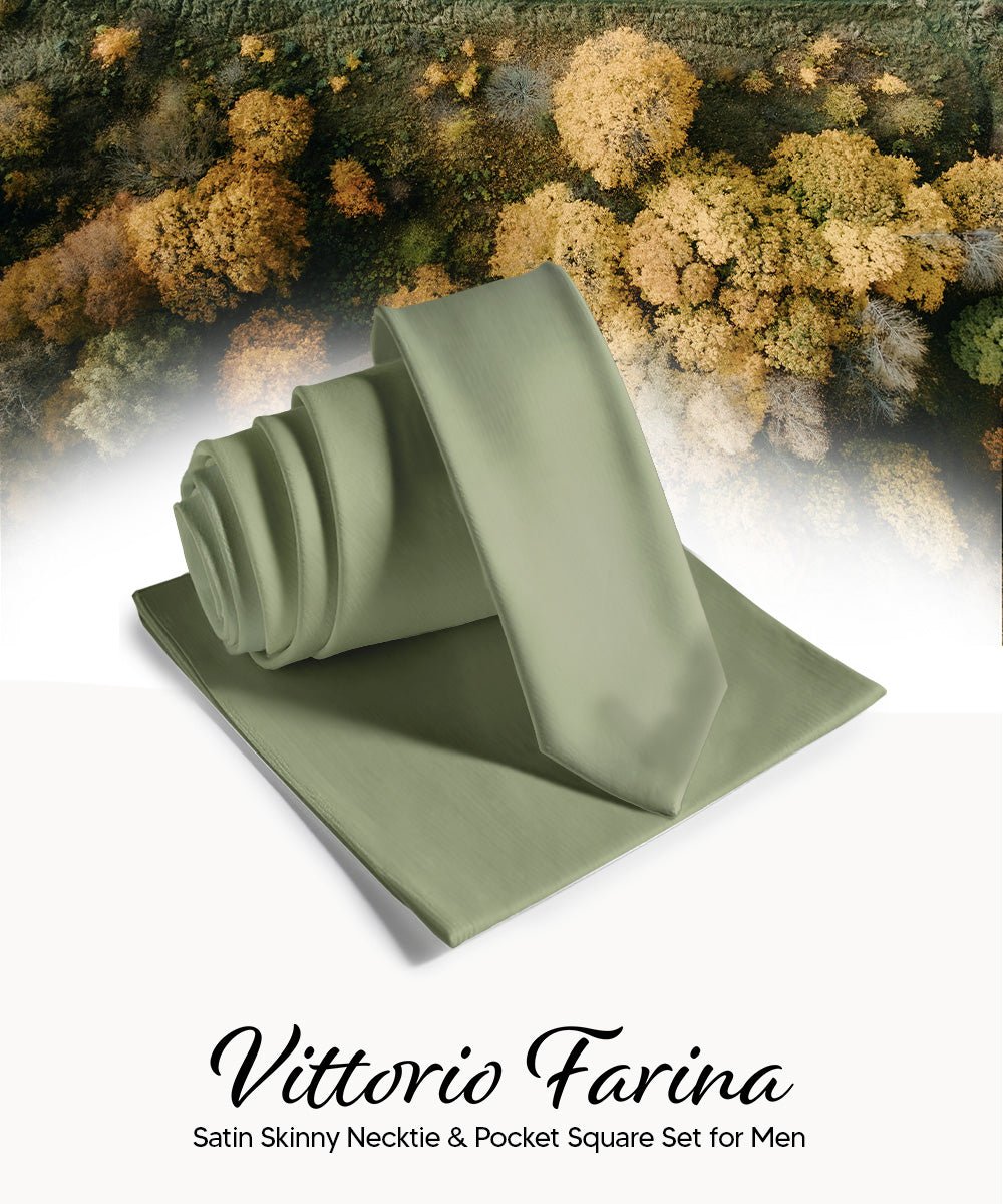 Vittorio Farina Men's Satin Skinny Necktie & Pocket Square - Suits You Sir - White - 