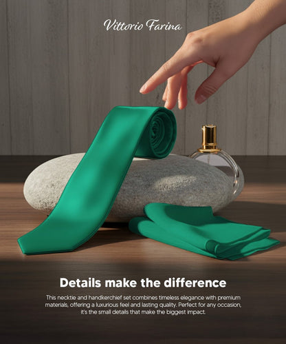 Vittorio Farina Men's Satin Skinny Necktie & Pocket Square - Suits You Sir - White - 