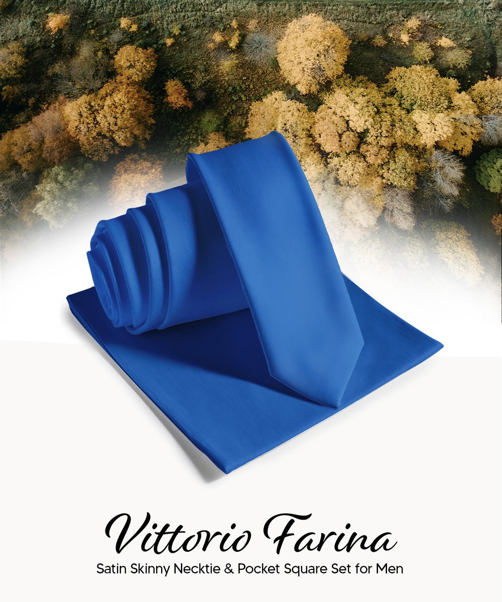 Vittorio Farina Men's Satin Skinny Necktie & Pocket Square - Suits You Sir - White - 