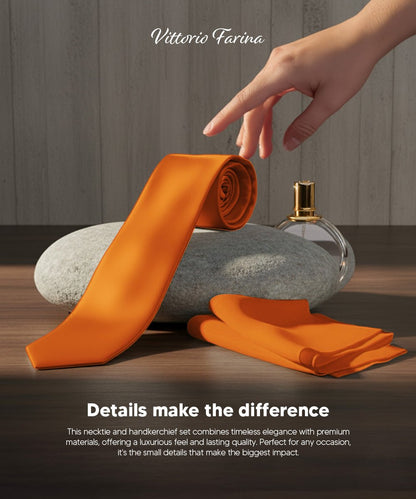 Vittorio Farina Men's Satin Skinny Necktie & Pocket Square - Suits You Sir - White - 