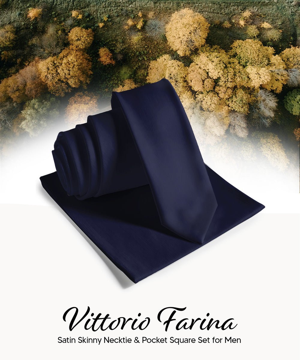Vittorio Farina Men's Satin Skinny Necktie & Pocket Square - Suits You Sir - White - 
