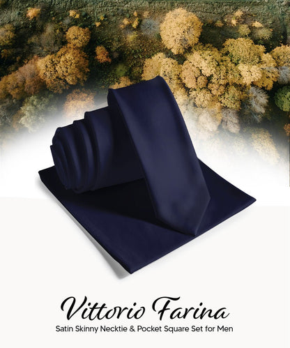 Vittorio Farina Men's Satin Skinny Necktie & Pocket Square - Suits You Sir - White - 