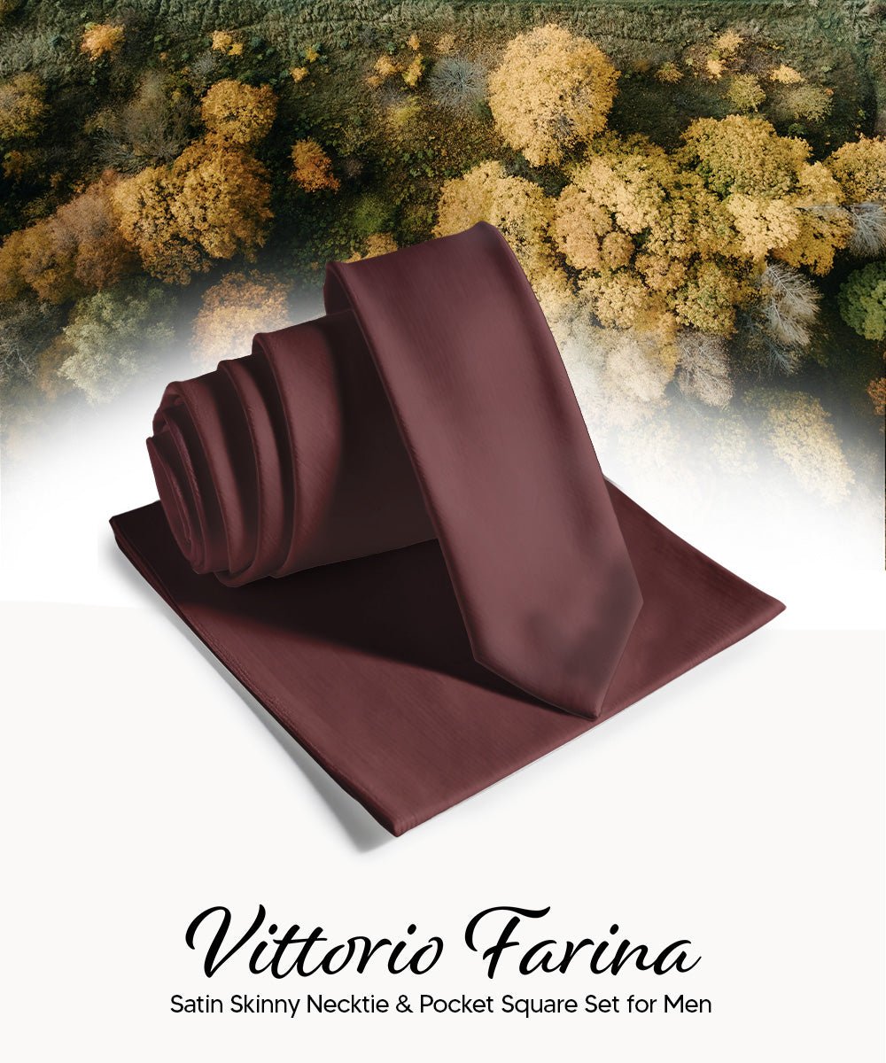 Vittorio Farina Men's Satin Skinny Necktie & Pocket Square - Suits You Sir - White - 