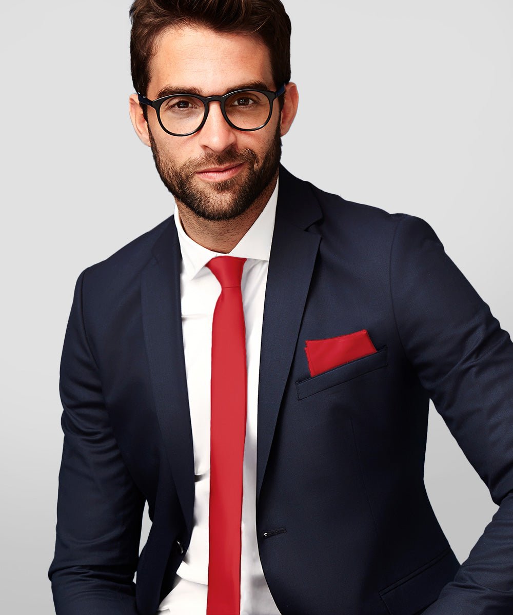 Vittorio Farina Men's Satin Skinny Necktie & Pocket Square - Suits You Sir - White - 