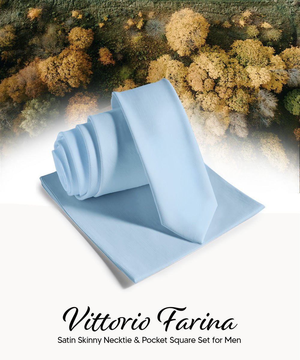 Vittorio Farina Men's Satin Skinny Necktie & Pocket Square - Suits You Sir - White - 