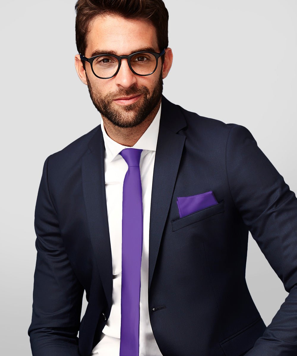 Vittorio Farina Men's Satin Skinny Necktie & Pocket Square - Suits You Sir - White - 