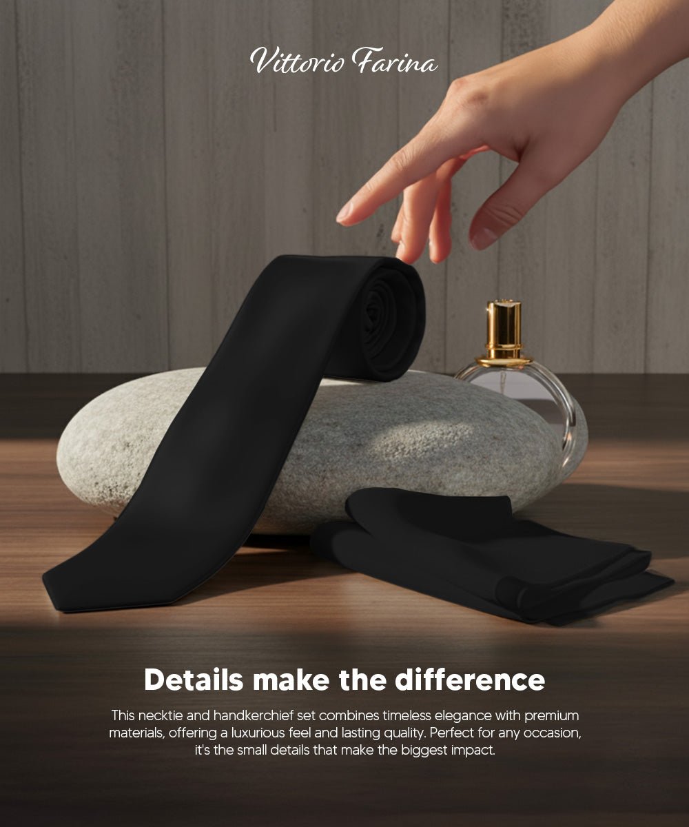 Vittorio Farina Men's Satin Skinny Necktie & Pocket Square - Suits You Sir - White - 