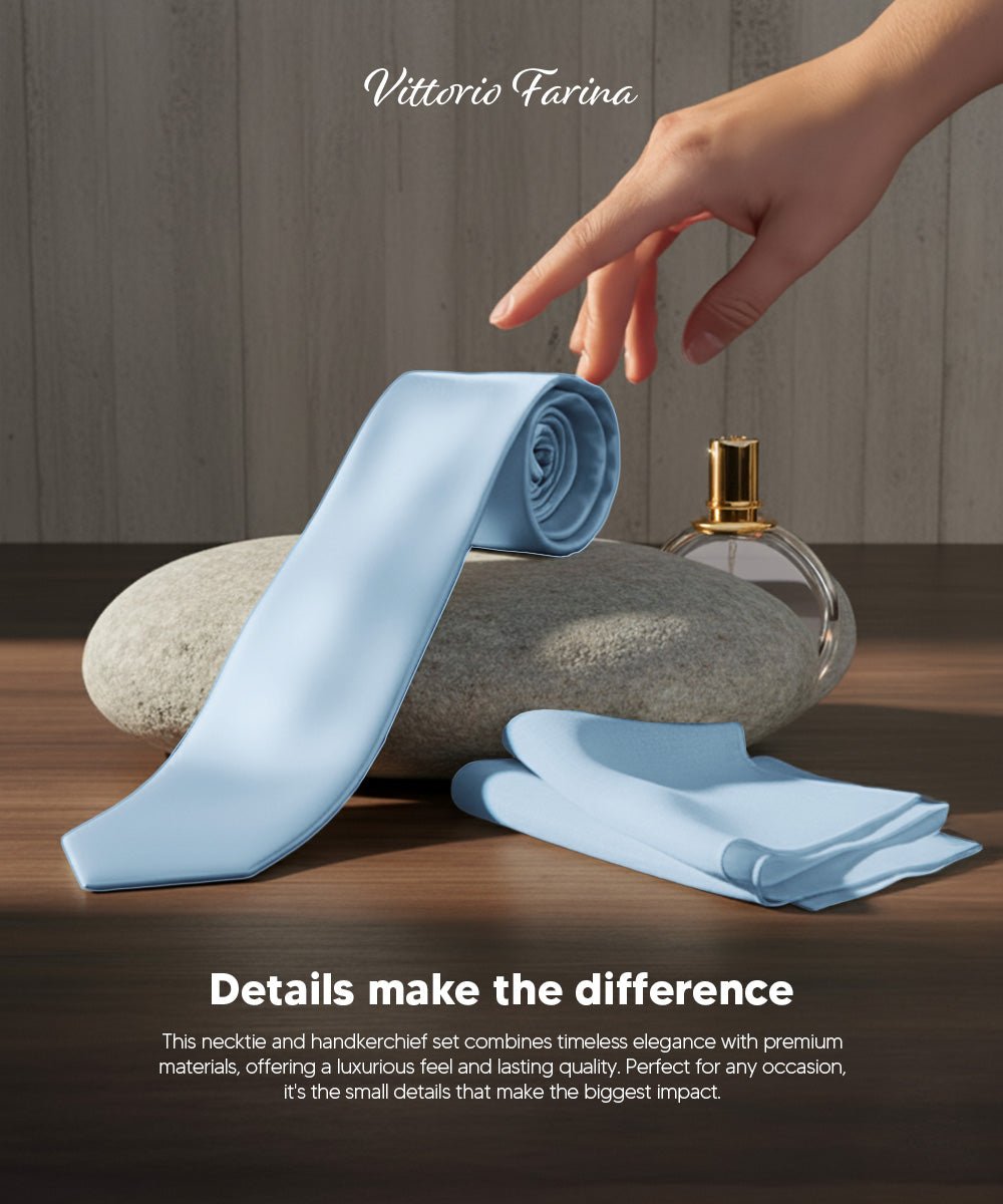 Vittorio Farina Men's Satin Skinny Necktie & Pocket Square - Suits You Sir - White - 