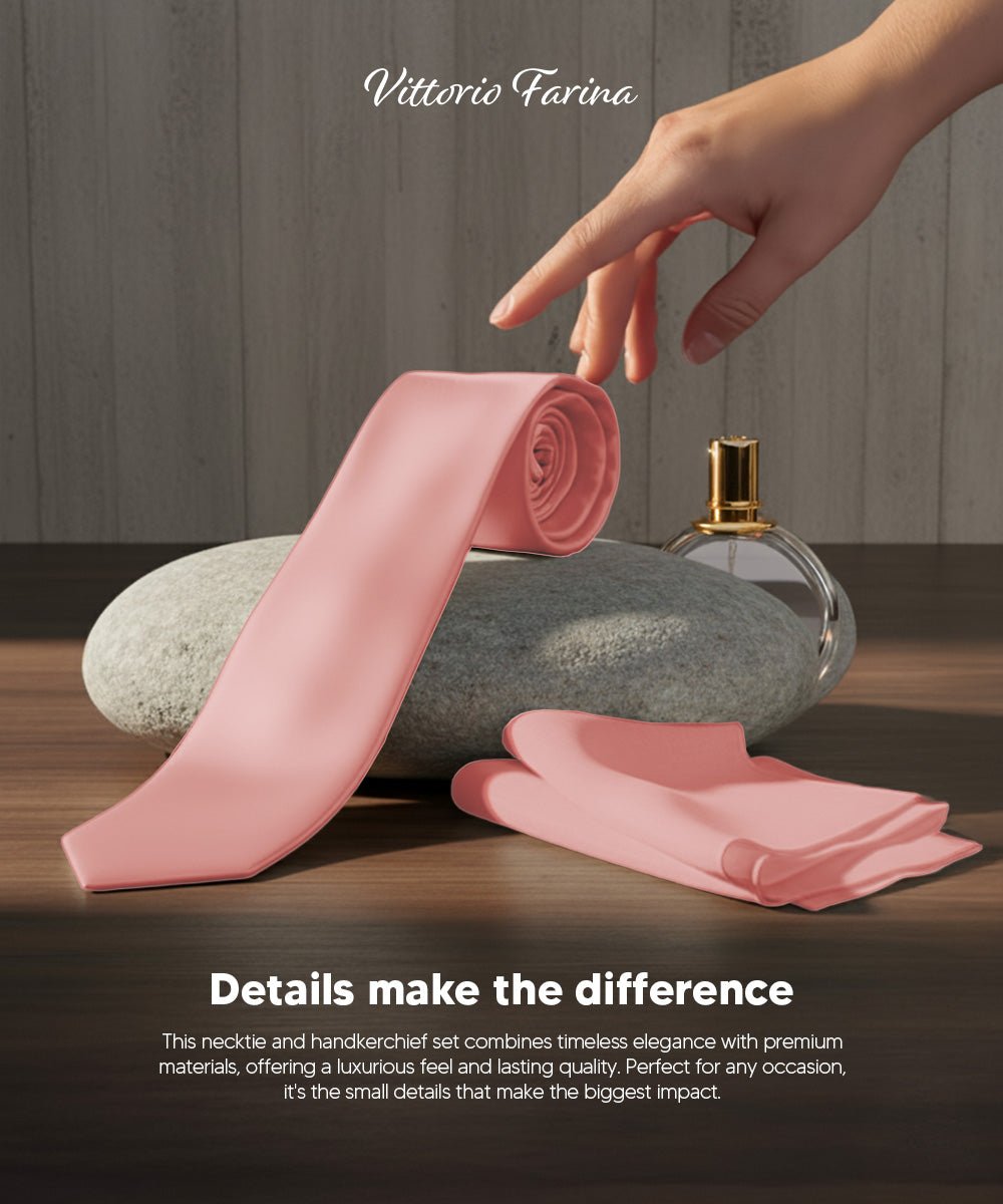 Vittorio Farina Men's Satin Skinny Necktie & Pocket Square - Suits You Sir - White - 