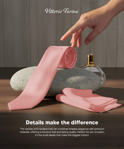 Vittorio Farina Men's Satin Skinny Necktie & Pocket Square - Suits You Sir - White - 