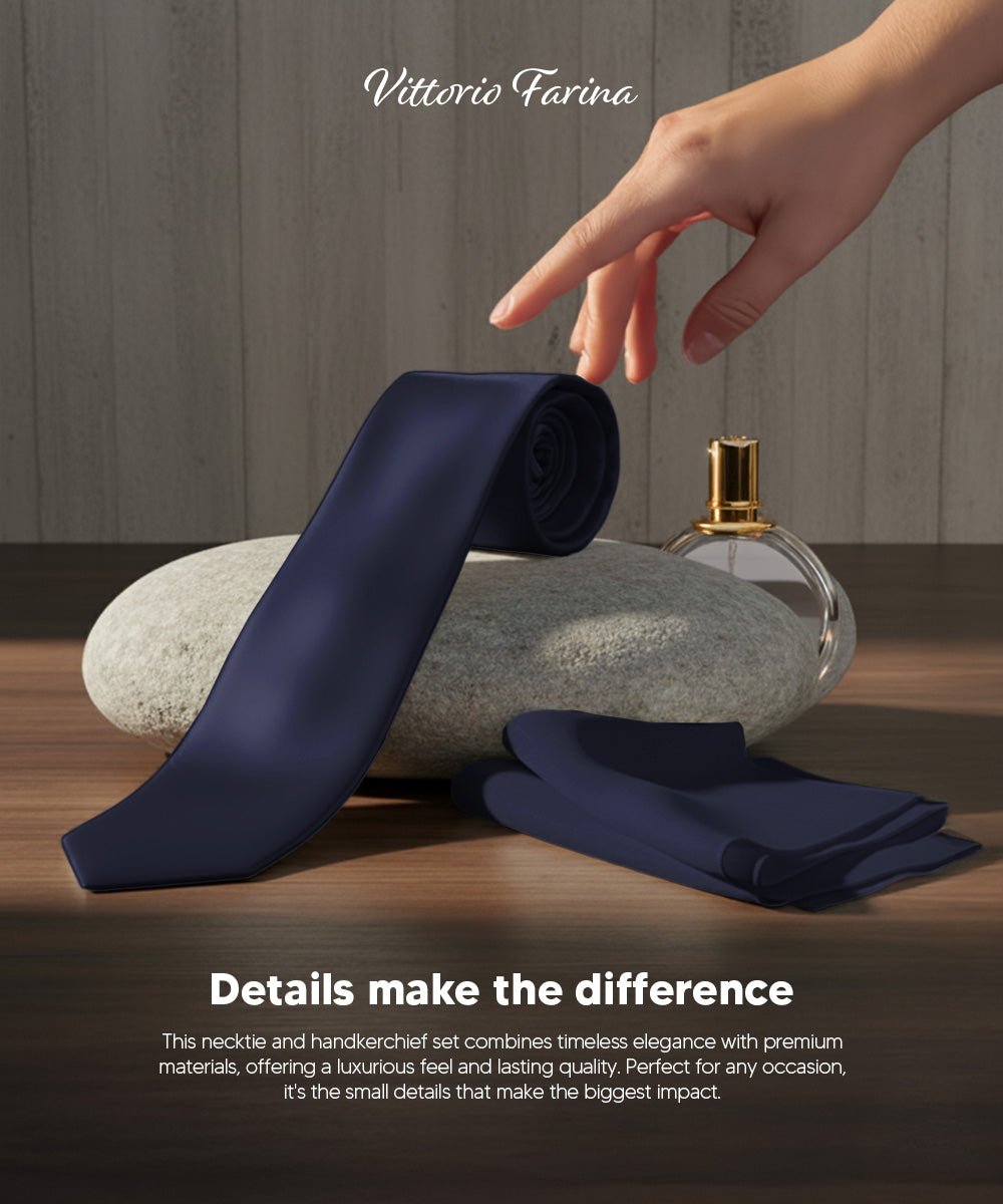 Vittorio Farina Men's Satin Skinny Necktie & Pocket Square - Suits You Sir - White - 