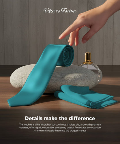 Vittorio Farina Men's Satin Skinny Necktie & Pocket Square - Suits You Sir - White - 