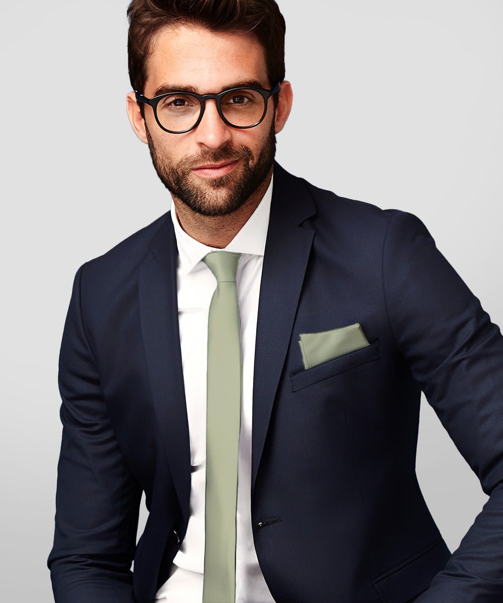 Vittorio Farina Men's Satin Skinny Necktie & Pocket Square - Suits You Sir - White - 