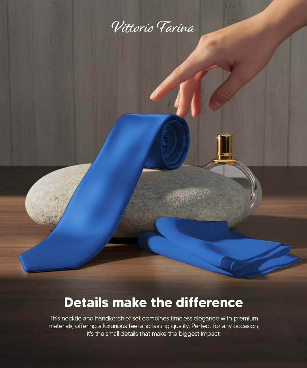 Vittorio Farina Men's Satin Skinny Necktie & Pocket Square - Suits You Sir - White - 