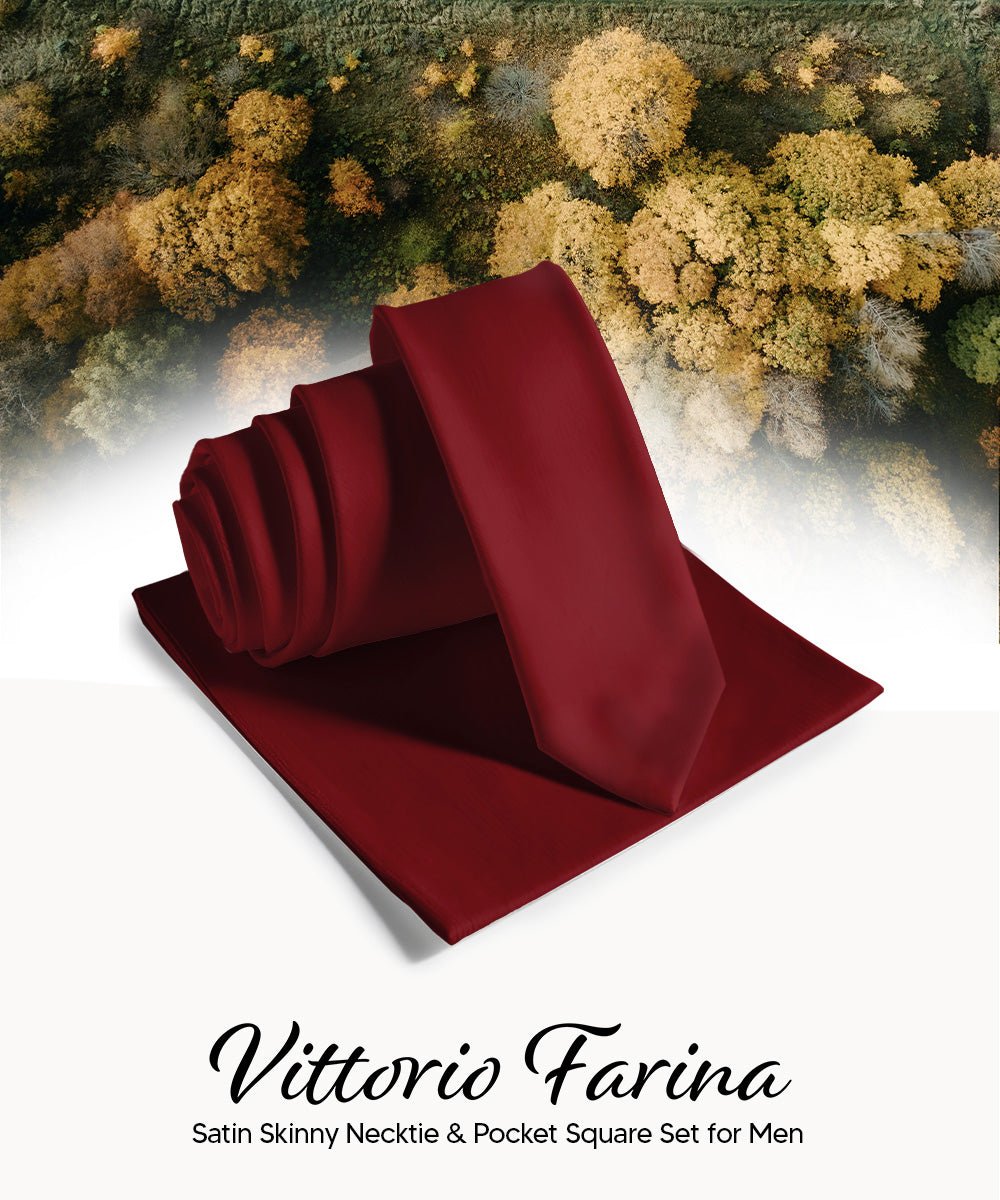 Vittorio Farina Men's Satin Skinny Necktie & Pocket Square - Suits You Sir - White - 