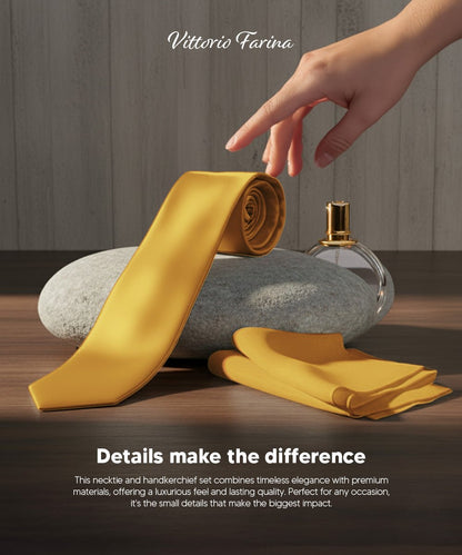 Vittorio Farina Men's Satin Skinny Necktie & Pocket Square - Suits You Sir - White - 