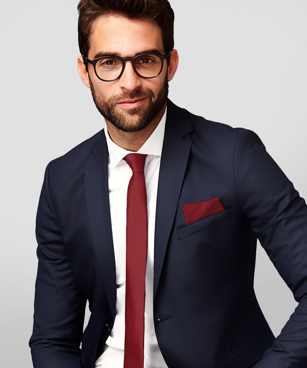 Vittorio Farina Men's Satin Skinny Necktie & Pocket Square - Suits You Sir - White - 