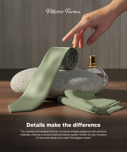 Vittorio Farina Men's Satin Skinny Necktie & Pocket Square - Suits You Sir - White - 