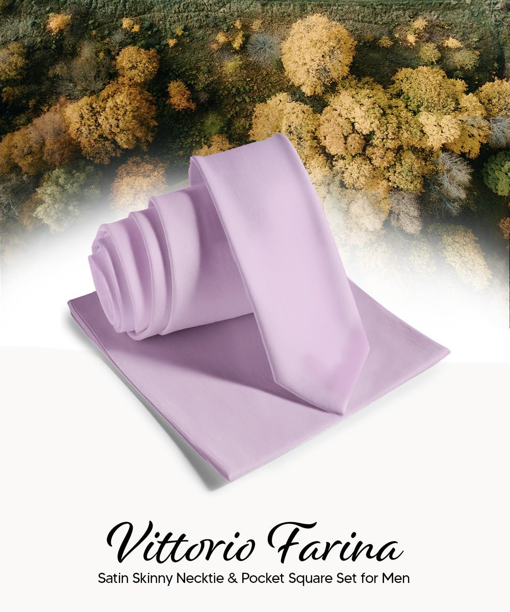 Vittorio Farina Men's Satin Skinny Necktie & Pocket Square - Suits You Sir - White - 