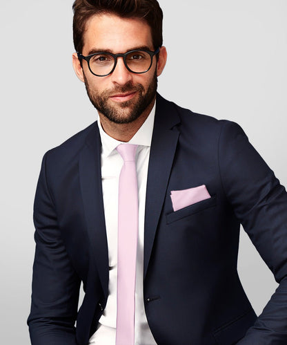 Vittorio Farina Men's Satin Skinny Necktie & Pocket Square - Suits You Sir - White - 