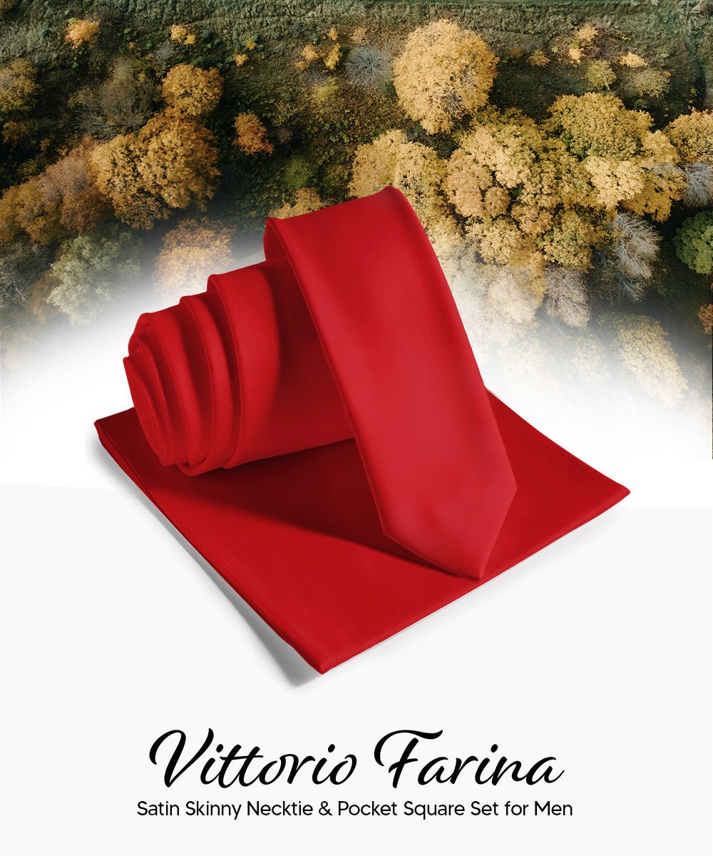 Vittorio Farina Men's Satin Skinny Necktie & Pocket Square - Suits You Sir - White - 