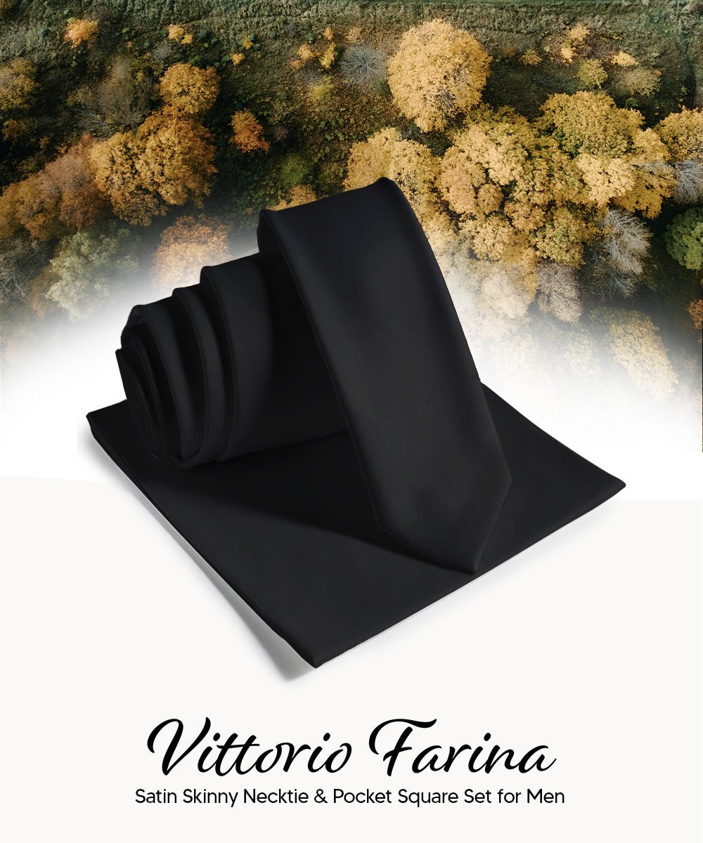 Vittorio Farina Men's Satin Skinny Necktie & Pocket Square - Suits You Sir - White - 