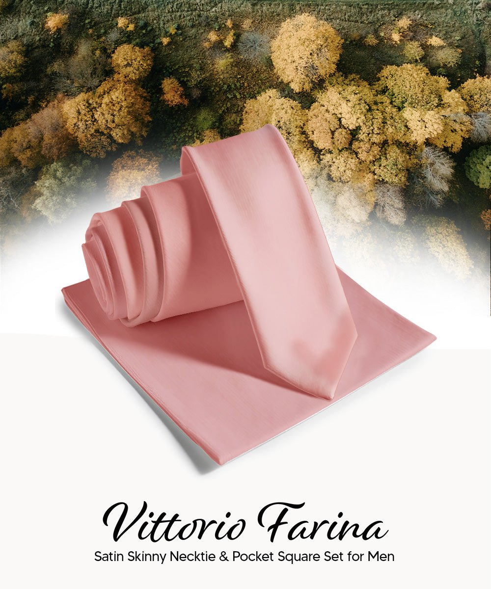 Vittorio Farina Men's Satin Skinny Necktie & Pocket Square - Suits You Sir - White - 