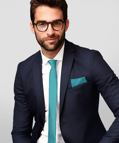 Vittorio Farina Men's Satin Skinny Necktie & Pocket Square - Suits You Sir - White - 