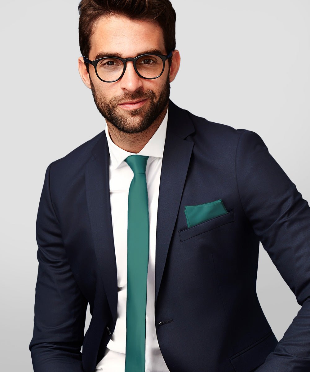 Vittorio Farina Men's Satin Skinny Necktie & Pocket Square - Suits You Sir - White - 