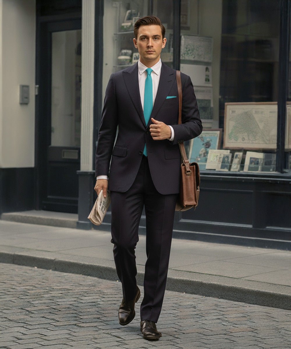 Vittorio Farina Men's Satin Skinny Necktie & Pocket Square - Suits You Sir - White - 