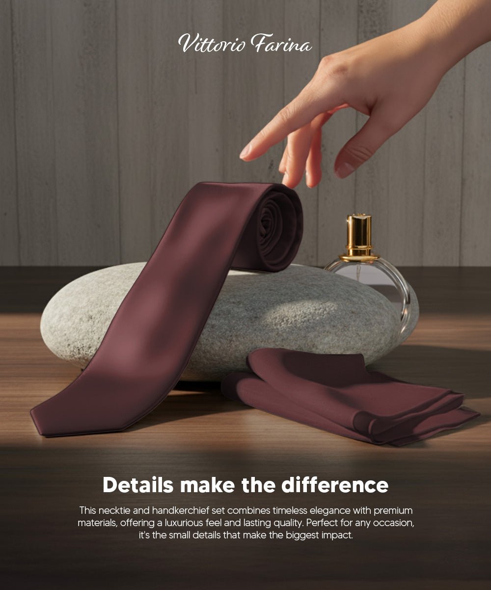 Vittorio Farina Men's Satin Skinny Necktie & Pocket Square - Suits You Sir - White - 