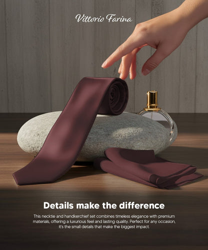 Vittorio Farina Men's Satin Skinny Necktie & Pocket Square - Suits You Sir - White - 